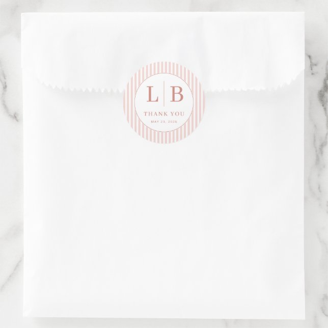 Elegant Pink Thank You Circle Classic Round Sticker (Bag)