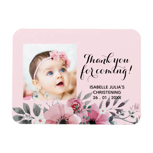 Elegant Pink THANK YOU FOR COMING! Christening Magnet | Zazzle