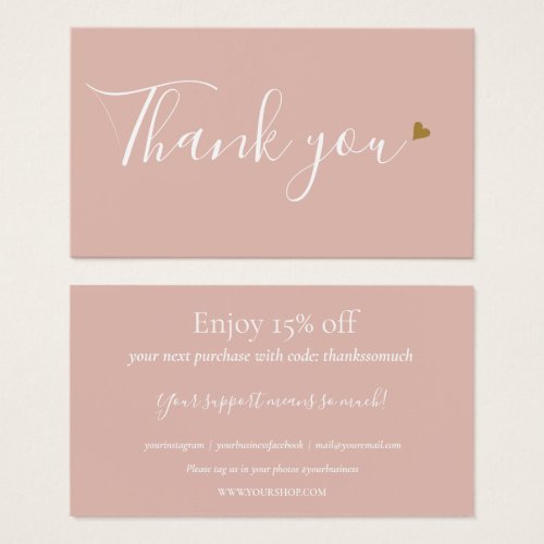 Elegant Pink Thank You For Shopping Discount Card