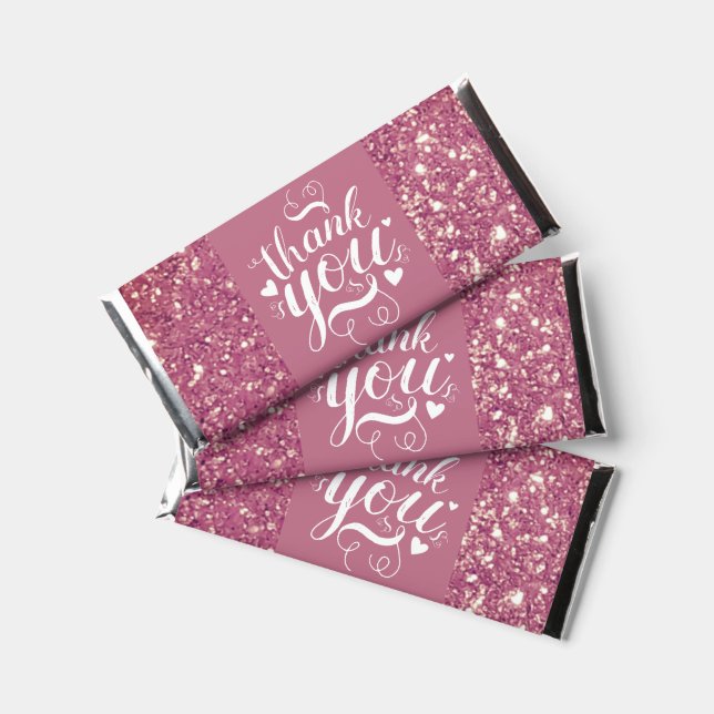 Elegant Pink Thank You Hershey Bar Favors (Front)