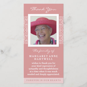 Elegant Pink Thank You Memorial Photo Card