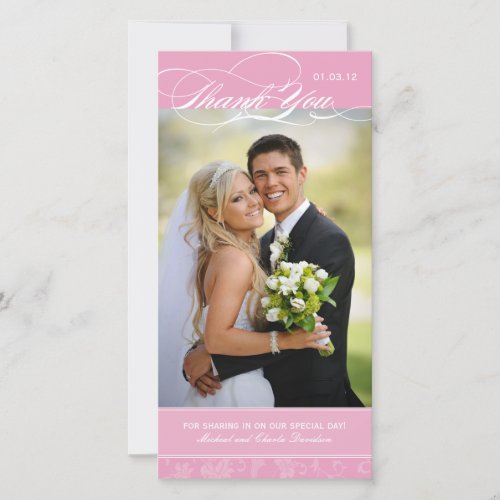 Elegant Pink Thank You Photo Card 4x8