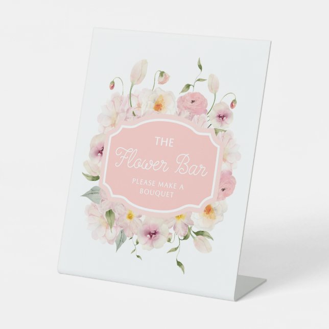 Elegant Pink The Flower Bar Pedestal Sign (Front)