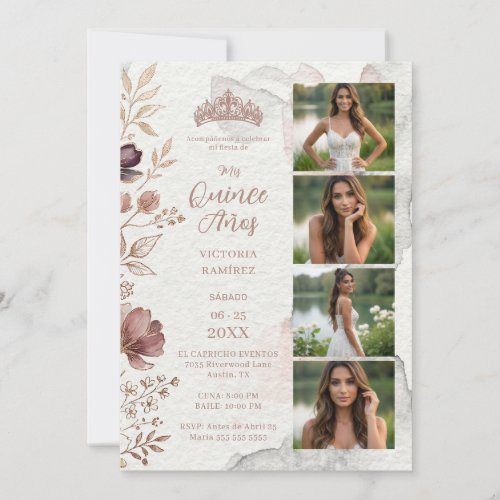 Elegant Pink Tiara 4-Photo Collage Quinces TMF26 Note Card