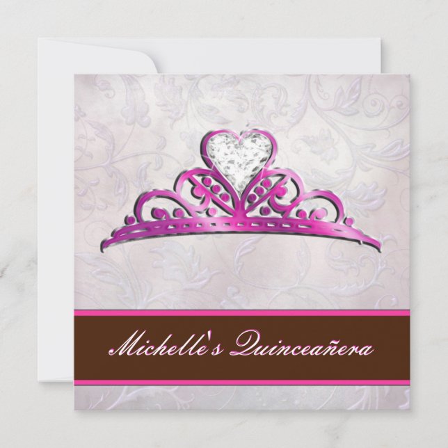 Elegant Pink Tiara Invitation with Diamond (Front)
