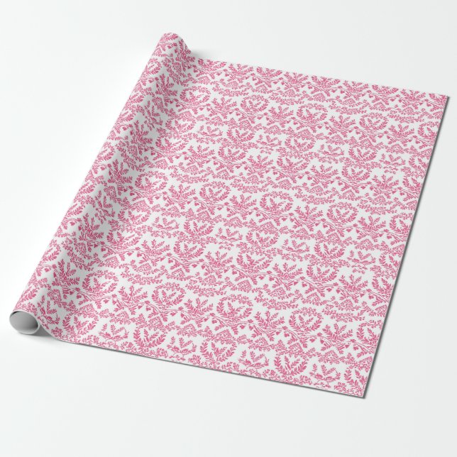 Elegant pink tiny Indian floral pattern Wrapping Paper (Unrolled)