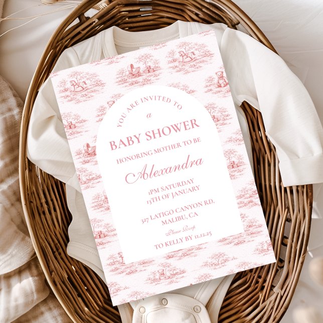 Elegant Pink Toile Baby Shower Invitation (Creator Uploaded)