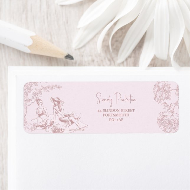 Elegant Pink Toile de Jouy Baby Shower  Address Label (Insitu)