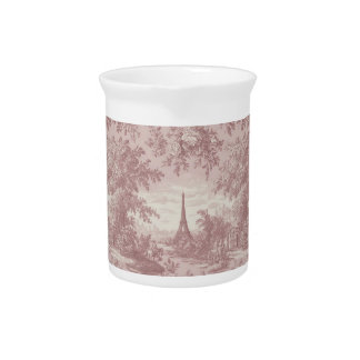 Elegant Pink Toile de Jouy French Country Scene  Beverage Pitcher