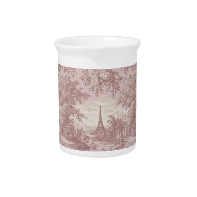 Elegant Pink Toile de Jouy French Country Scene  Beverage Pitcher (Front)