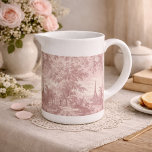 Elegant Pink Toile de Jouy French Country Scene  Beverage Pitcher<br><div class="desc">Bring timeless French elegance to your table with this stunning pink toile de Jouy beverage pitcher, featuring a romantic countryside scene with the iconic Eiffel Tower. Designed in a soft blush palette, this piece captures the charm of vintage Parisian decor and classic European artistry. Perfect for serving water, lemonade, iced...</div>