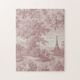 Elegant Pink Toile de Jouy French Country Scene  Jigsaw Puzzle