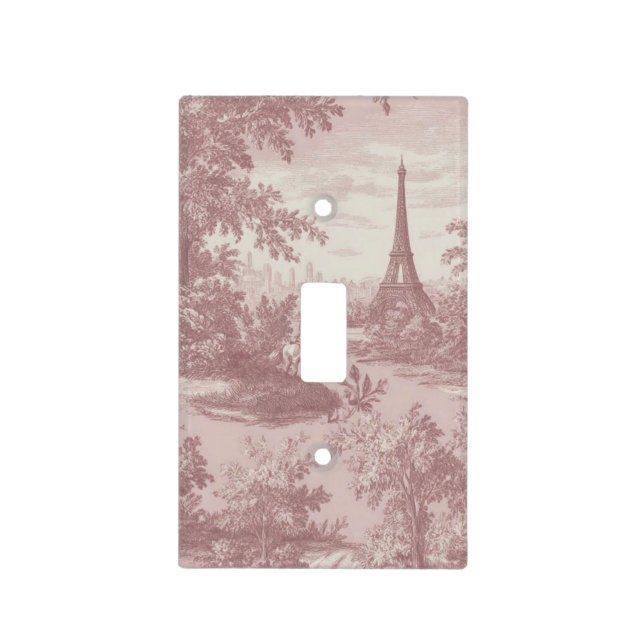 Elegant Pink Toile de Jouy French Country Scene  Light Switch Cover (Front)
