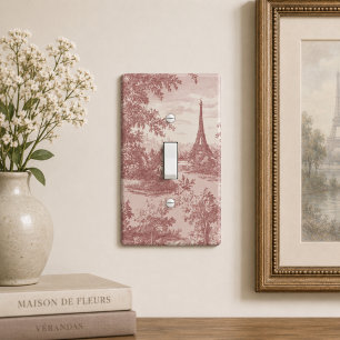 Elegant Pink Toile de Jouy French Country Scene  Light Switch Cover