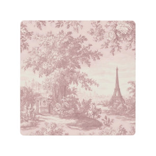 Elegant Pink Toile de Jouy French Country Scene Metal Print