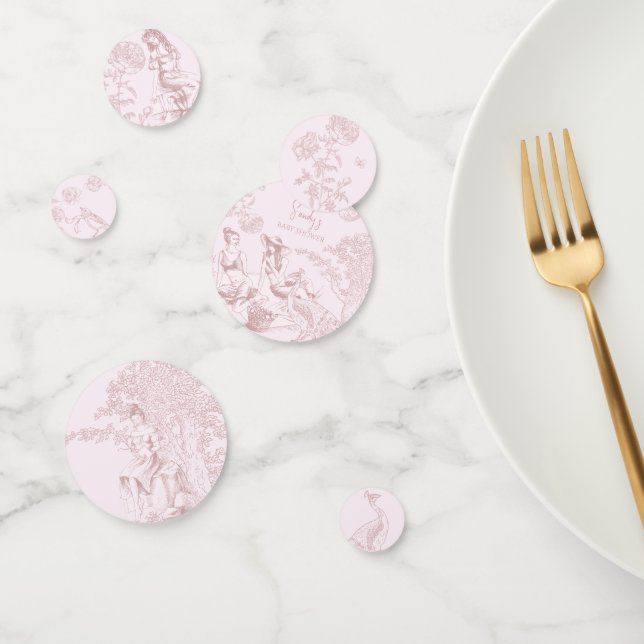Elegant Pink Toile de Jouy Picnic Baby Shower Confetti (Group)