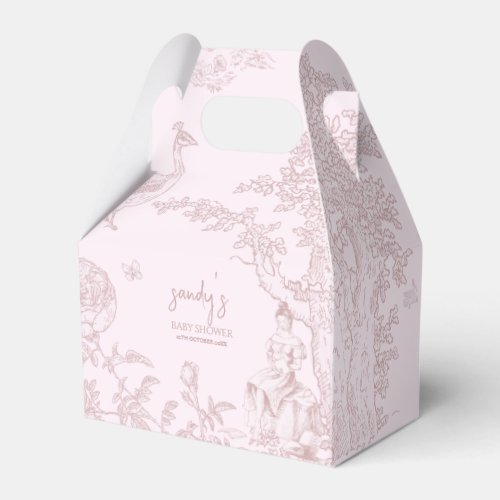 Elegant Pink Toile de Jouy Picnic Baby Shower Favor Boxes