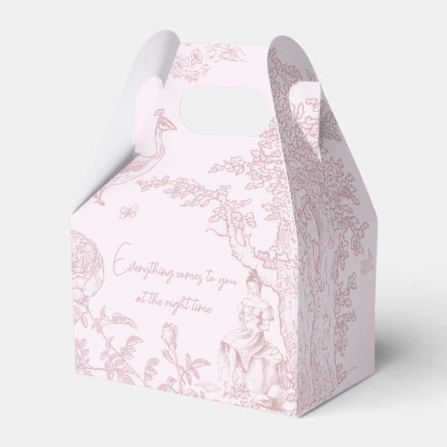 Elegant Pink Toile de Jouy Picnic Baby Shower Favor Boxes (Front Side)