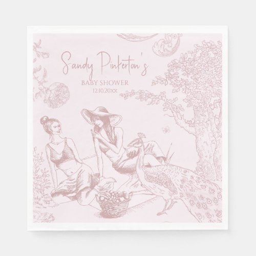 Elegant Pink Toile de Jouy Picnic Baby Shower Napkins