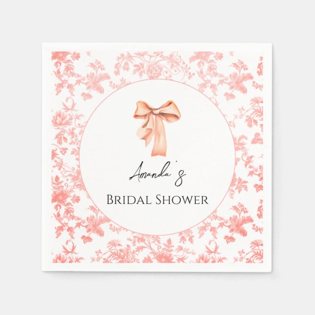 Elegant Pink Toile Floral Bridal Shower Brunch Napkins (Front)