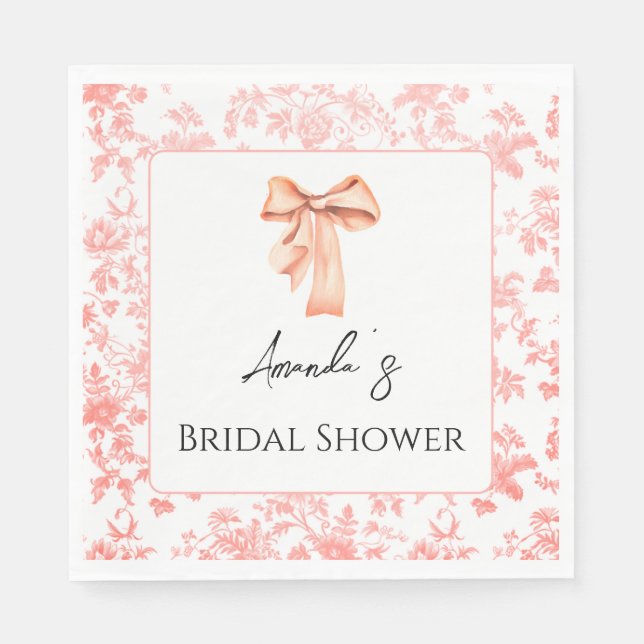 Elegant Pink Toile Floral Bridal Shower Brunch Napkins (Front)