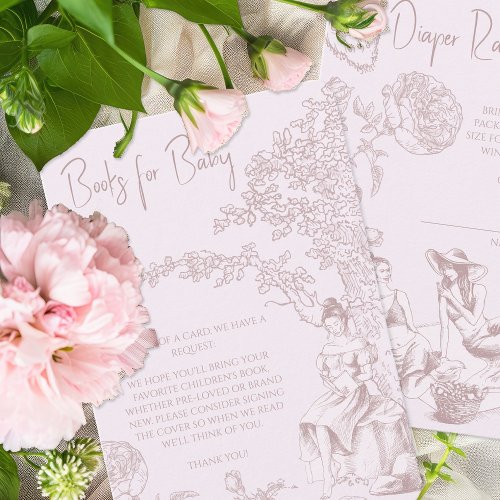 Elegant Pink Toile Jouy Baby Shower Book Request Enclosure Card