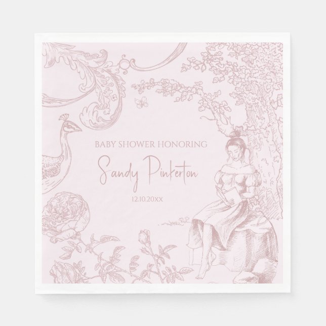 Elegant Pink Toile Jouy Baby Shower Book Request Napkins (Front)
