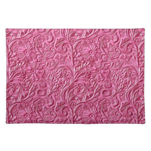 Elegant pink tooled leather floral cloth placemat