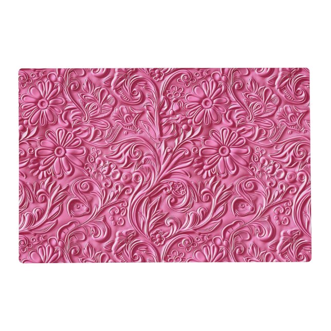 Elegant pink tooled leather floral placemat (Front)