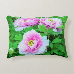 Elegant Pink Tree Peony Flowers with Yellow Center Accent Pillow