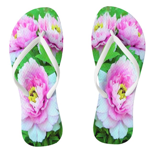 Elegant Pink Tree Peony Flowers with Yellow Center Flip Flops (Footbed)