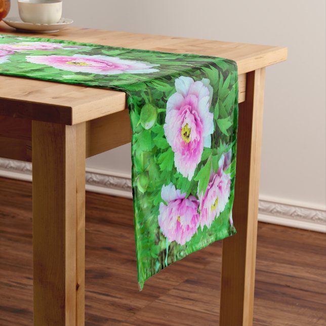 Elegant Pink Tree Peony Flowers with Yellow Center Long Table Runner (In Situ)