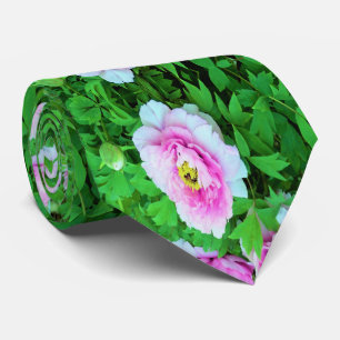 Elegant Pink Tree Peony Flowers with Yellow Center Neck Tie
