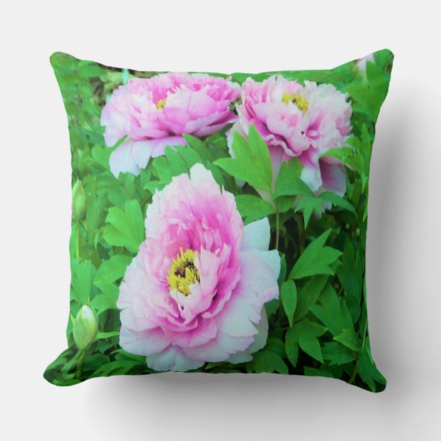 Elegant Pink Tree Peony Flowers with Yellow Center Throw Pillow (Front)
