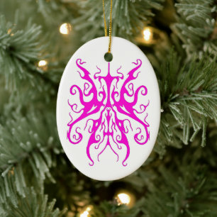 Elegant Pink Tribal Mask Abstract Design Ceramic Ornament