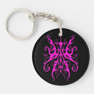 Elegant Pink Tribal Mask Abstract Design Keychain