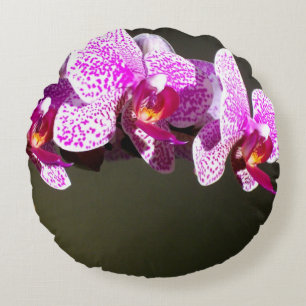 Elegant pink tropical floral flowers orchids round pillow