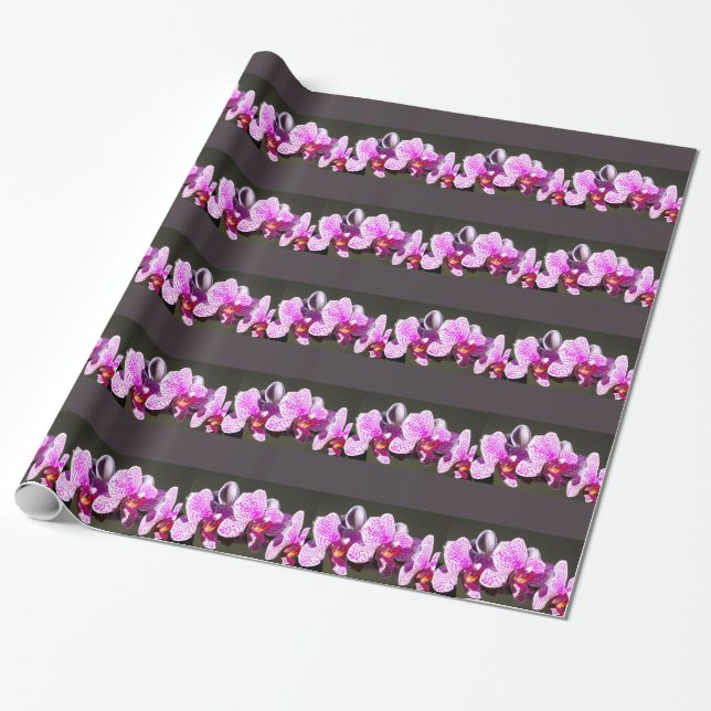 Elegant pink tropical floral flowers orchids  wrapping paper (Unrolled)