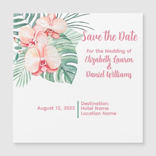 Elegant Pink Tropical Save the Date Magnetic Invitation