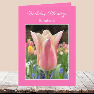 Elegant Pink Tulip Christian Birthday Card