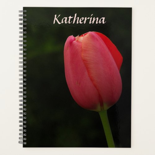 Elegant Pink Tulip Dark Photo Personalized Planner
