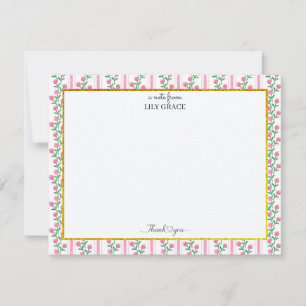 Elegant Pink Tulip Floral and Gold Style Thank You Note Card