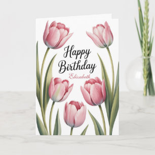 Elegant Pink Tulip Floral Birthday Card