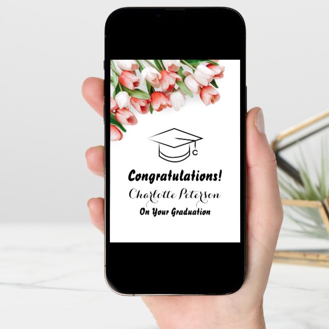 Elegant Pink Tulip Graduation Congratulation Card (Front Digital)