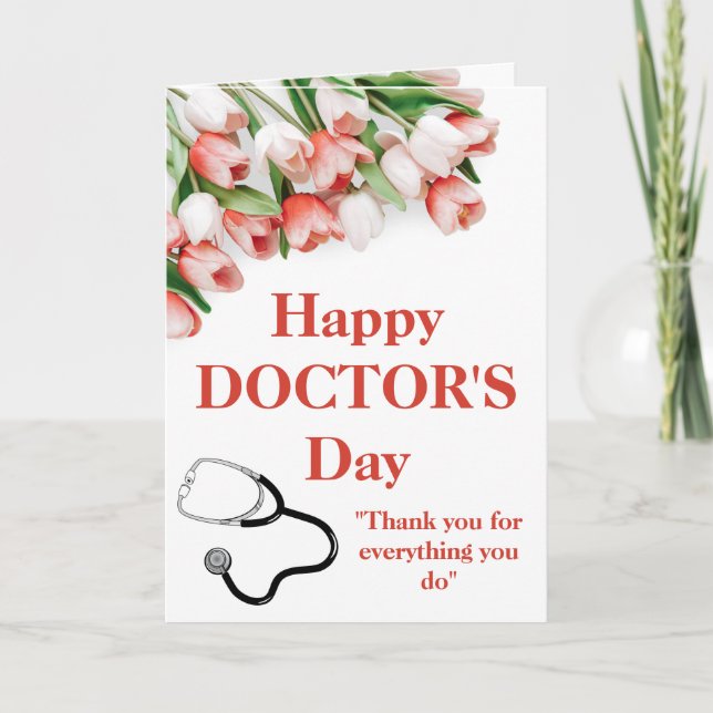 Elegant Pink Tulip Happy Doctor's Day Card (Front)