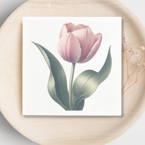 Elegant Pink Tulip Watercolor Flower Cocktail  Napkins