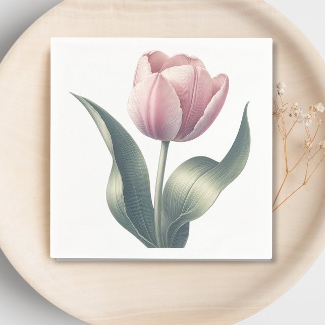 Elegant Pink Tulip Watercolor Flower Cocktail  Napkins (Creator Uploaded)