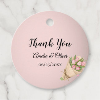 Elegant Pink Tulips Bouquet Wedding Favor Tags