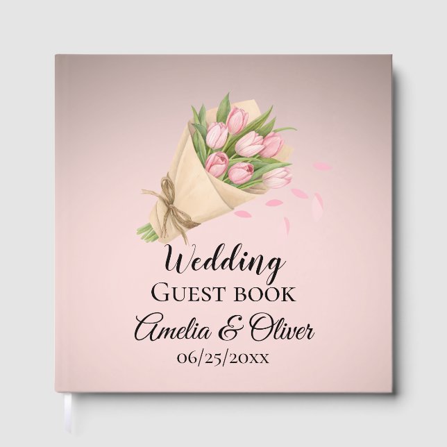 Élégant Pink tulips bouquet wedding  Foil Guest Book (Front)