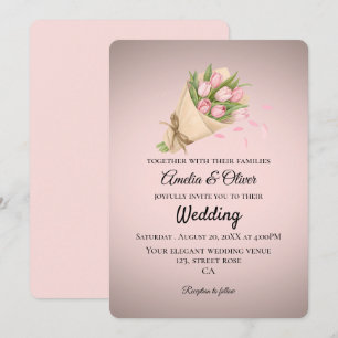 Elegant Pink Tulips Bouquet Wedding Invitation